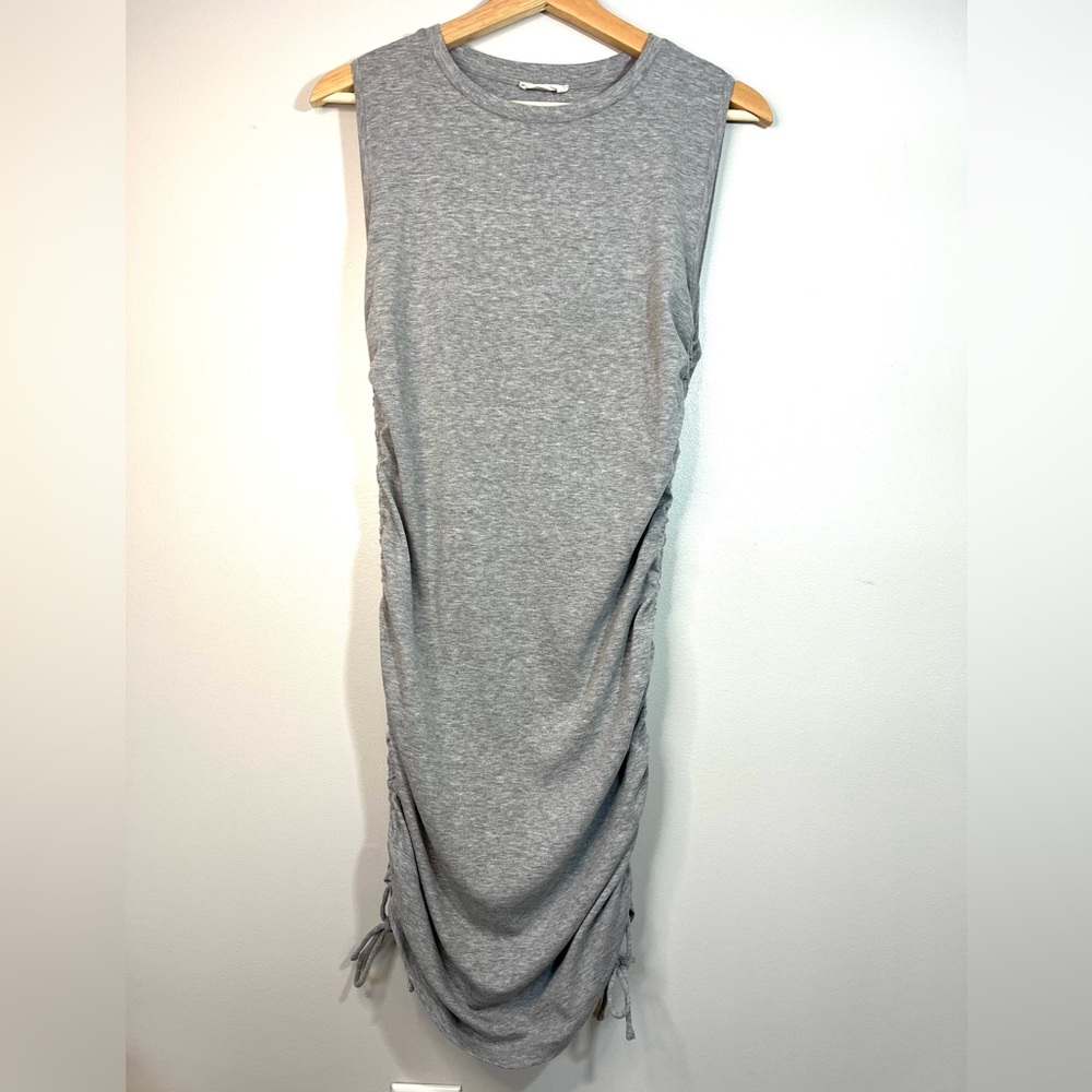 Sophie Rue Grey Sleeveless Cinch-Sided Ruched Midi Dress Women’s Large